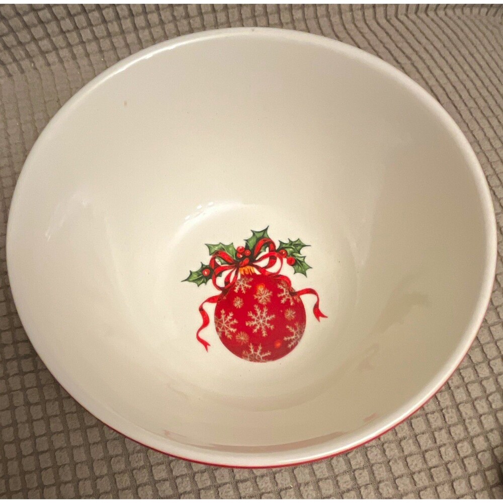 Christopher Radko Traditions Holiday Celebrations Ceramic Holly Christmas Bowl